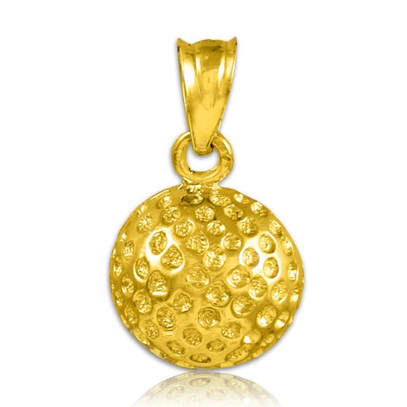 10K Solid Gold Golf Ball Sports Pendant Necklace - Yellow, or White Gold
